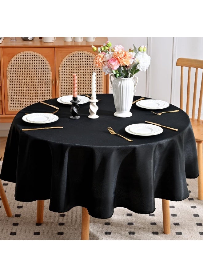 Round Tablecloth Water and Stain Resistant Washable Table Cloth Selected Wrinkle Free Polyester Circular Table Cover for Dining, Parties, Camping (60 Inch, Black) - Image 2